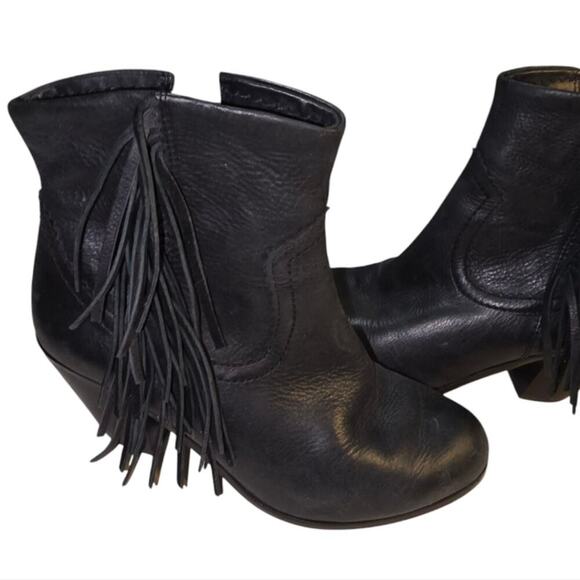 Sam Edelman Women's Black Leather Fringe Western Zipper Close Ankle Boots Size 7 - Picture 9 of 10